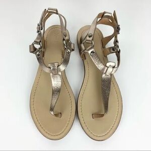 Frye Rachel T-strap Metallic Sandals, size 10
